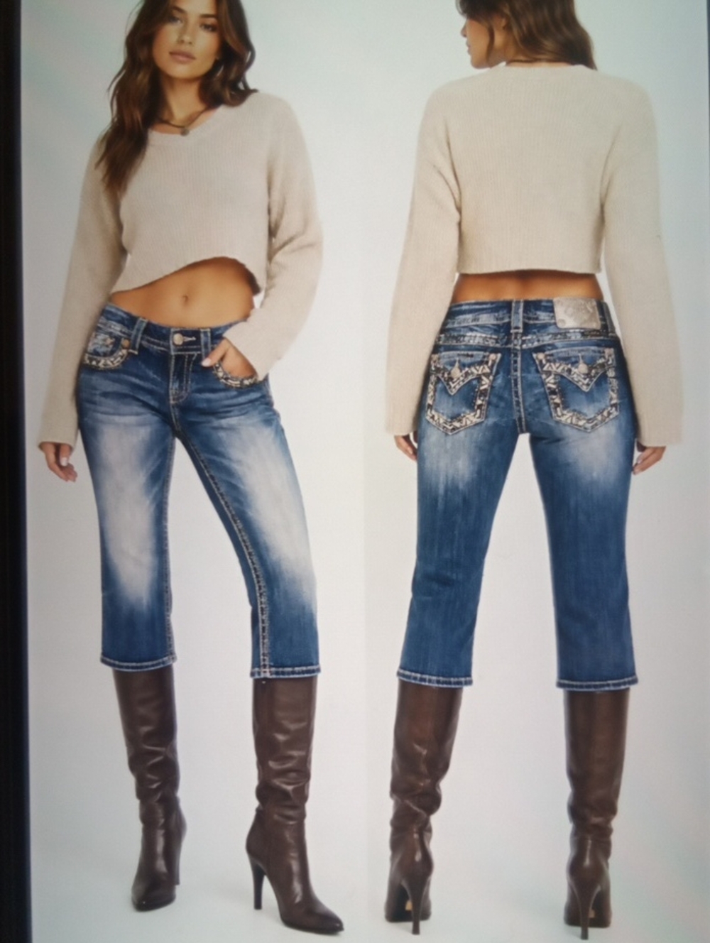 Miss Me Womens Low Rise Embellished  Back Pockets Crop Jeans Womens 26